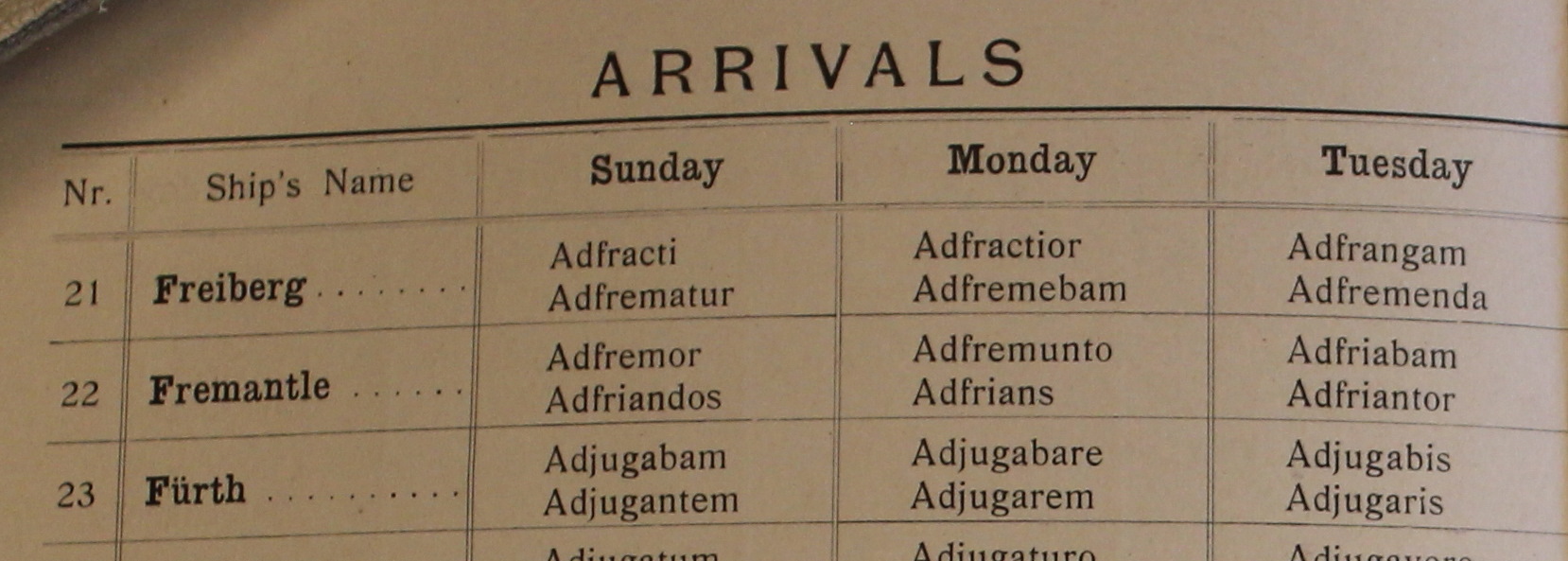 arrival code, GAL, 1914